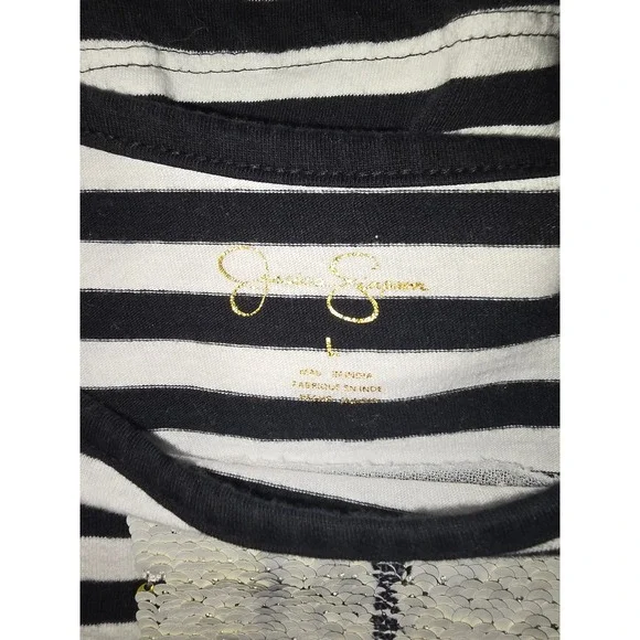 Jessica Simpson Girls Black White Striped Reversible Sequin Eiffel Tower Top L - Picture 5 of 5